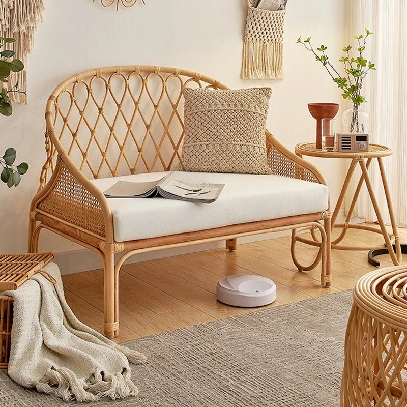 Natural rattan woven sofa combination living room children's room single rattan bed