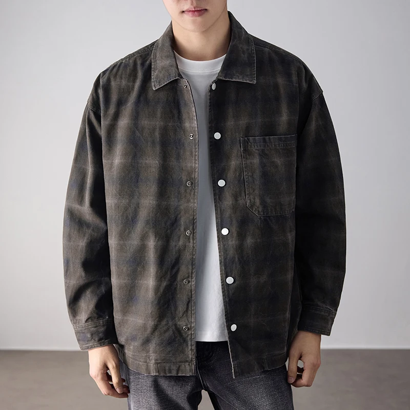 

Мужская тонкая рубашка-куртка в стиле американского ретро, 100% хлопок, с нежным узором, весна 2026, большие размеры до 4XL