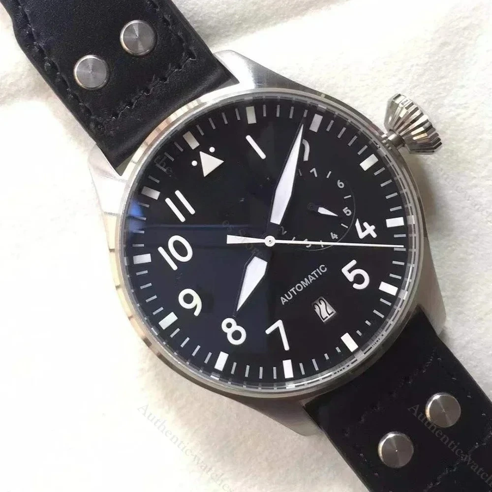 46mm Fashion Pilots Big Men Automatic Mechanical Watch Sport Black Brown Leather Brown Stainless Steel Customzied