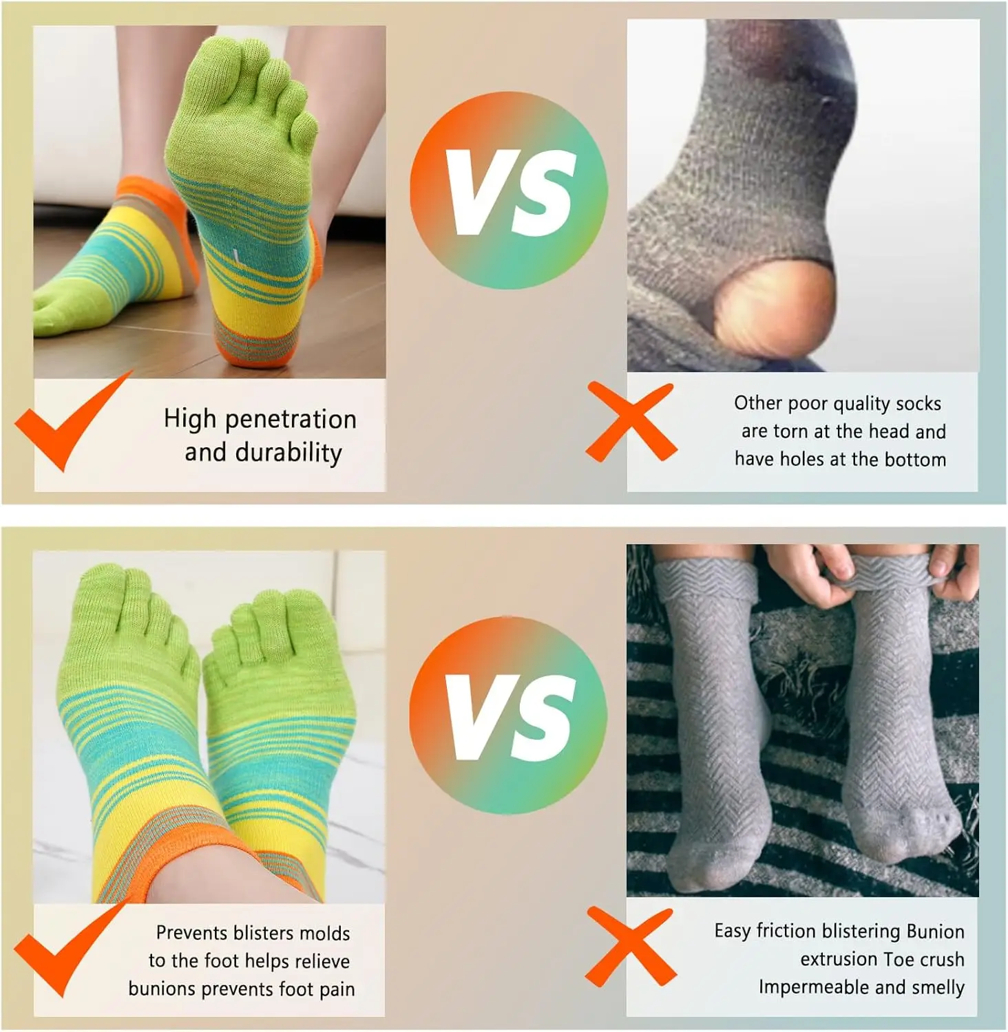Toe Socks Cotton Athletic Running Five Finger Ankle Socks, Arch Suppor(3 Pairs)