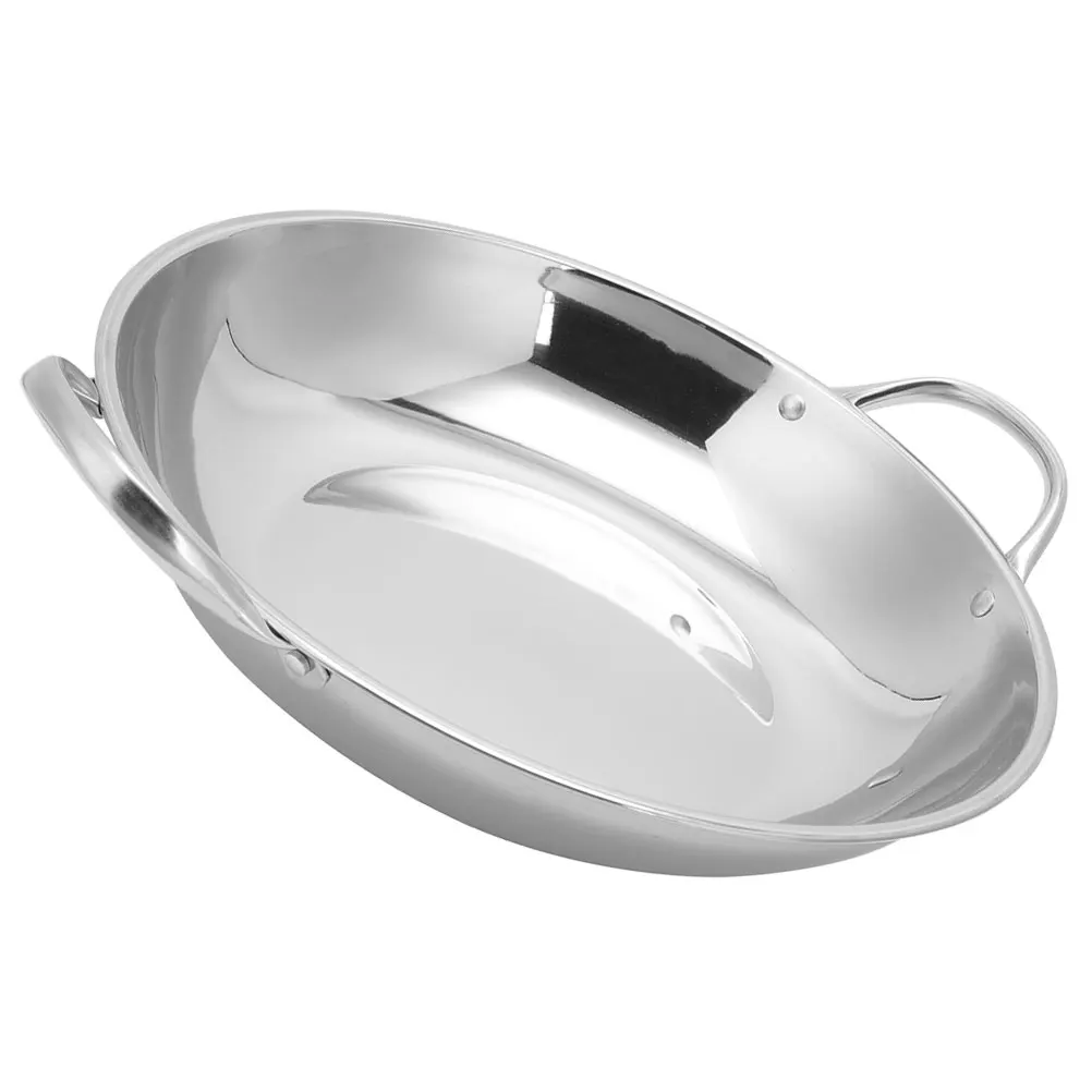 

Stainless Steel Skillet 24CM Flat Bottom Kitchen Cookware Hot Pot Dry Pan Metal Wok Reusable Stove Compatible Anti Scalding