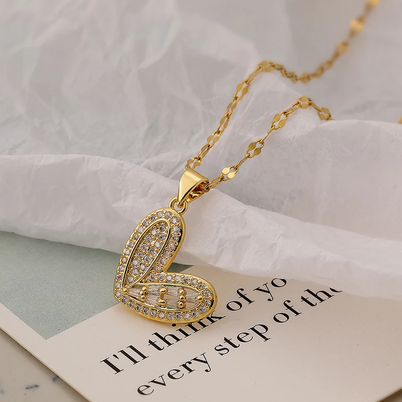 GANPUP Süße Zirkon-Herz-Liebesanhänger-Halskette für Frauen Elegante Mode Neue Halskette Schmuck-Accessoires Geschenk Party Ожерелье – Detail 7