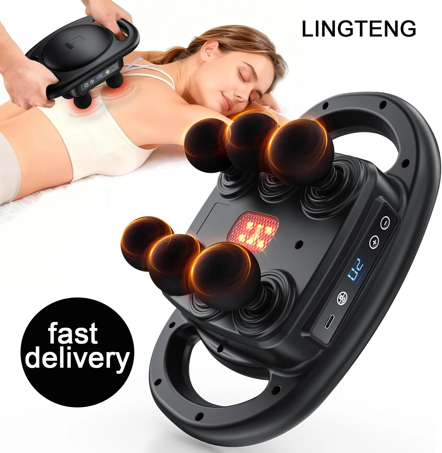 LINGTENG Massagepistole für Tiefengewebe - 6 Aufsätze, 9 Geschwindigkeiten, 4 Modi, Handgehaltener Rückenmuskel-Massageapparat, Perfektes Geschenk