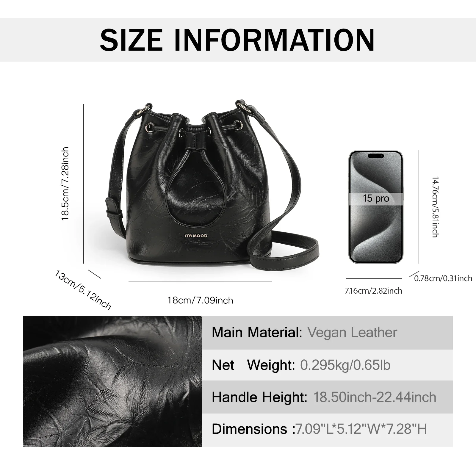 ITAMOOD Women Bucket Bag for Cosmetics Cell Phone Black Niche Original Designer Luxury Leather Shoulder Crossbody Small Bag