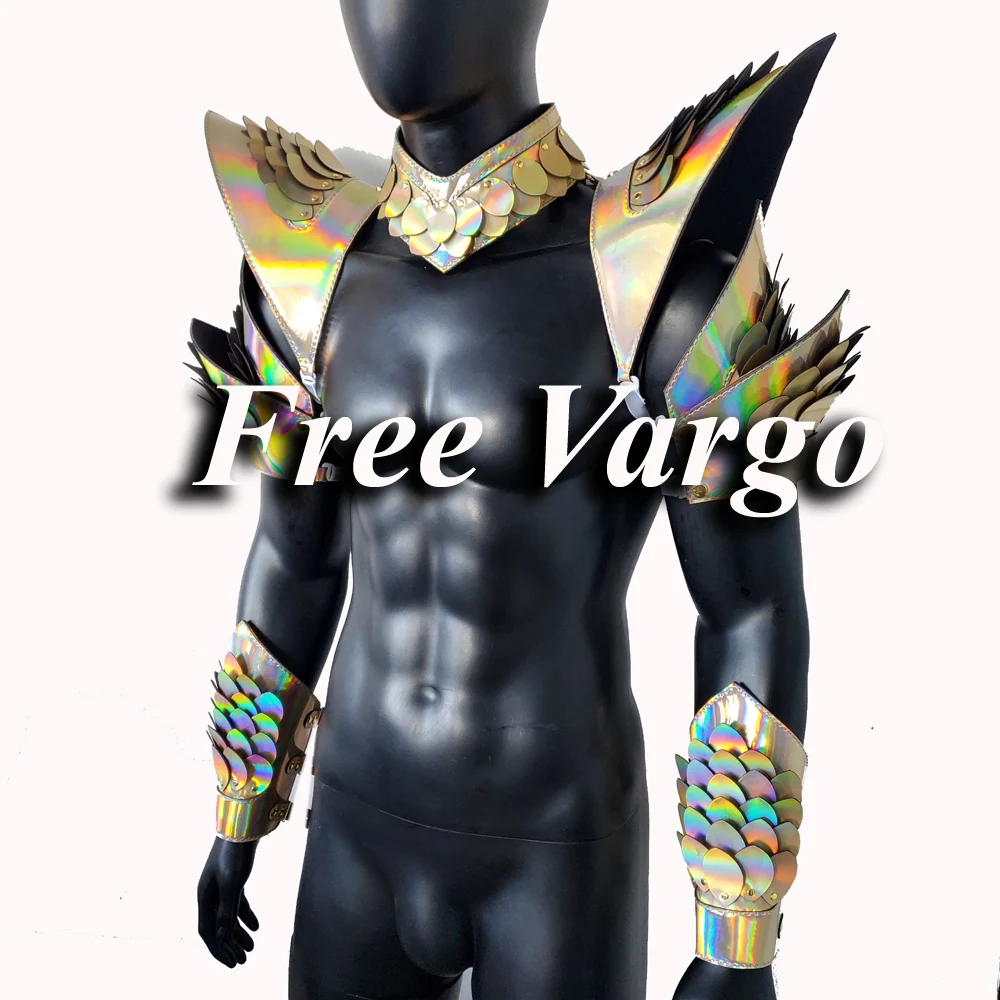 

Burning Man Holographic Laser Gold Dragon Scale Armor,Festival Choker Cape,Rave Shoulder Piece Pads Carnival Festival Outfit