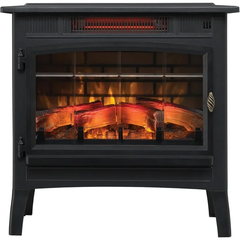 Freestanding Electric Fireplace Stove Heater with 3D Flame Effect for 1,000 Sq. Ft. Room, Black