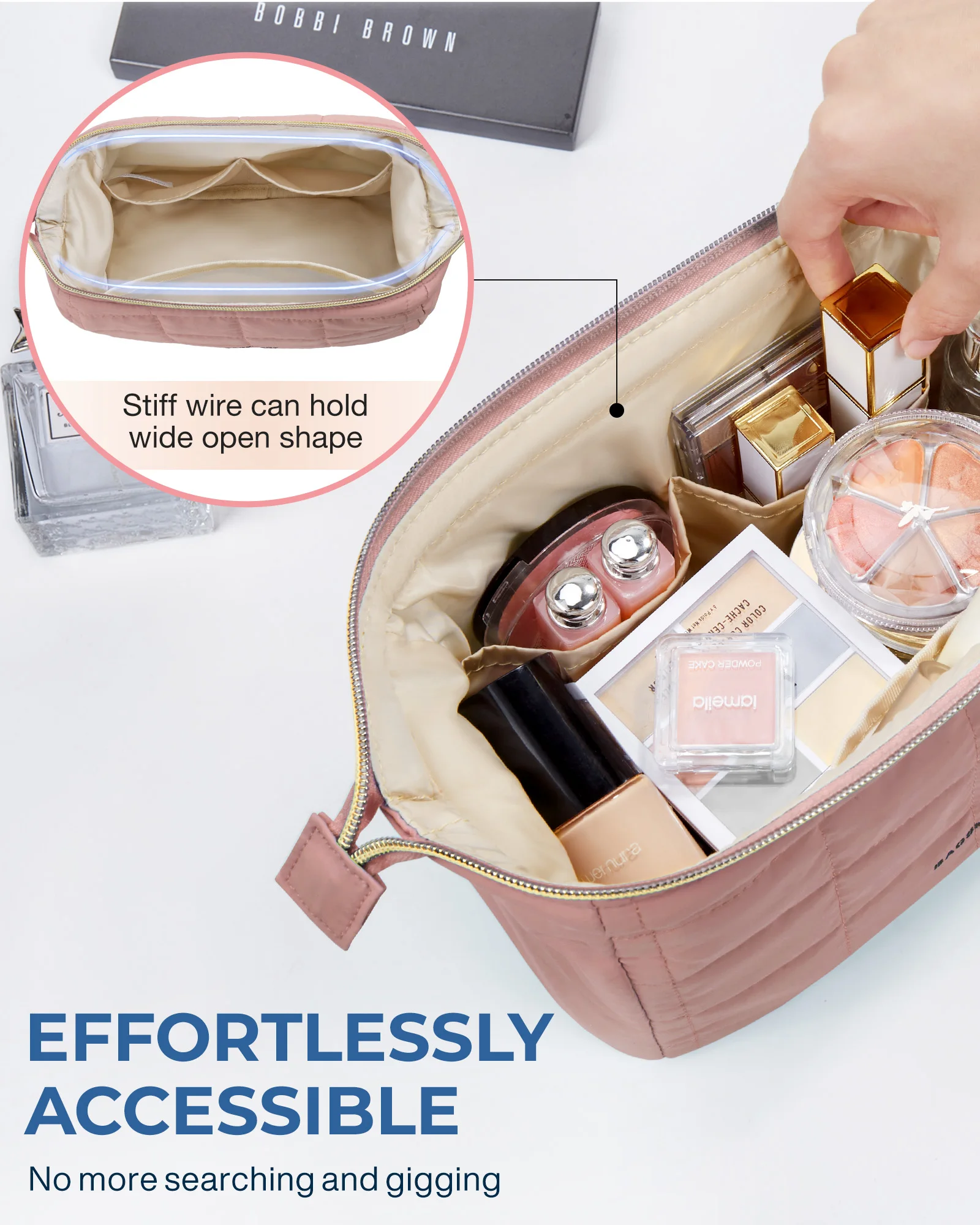 BAGSMART Cosmetic Bag Women\'s makeup Organizer Wide Opening Pocket Travel Essential Toiletries Accessories Brush Toiletry Bag