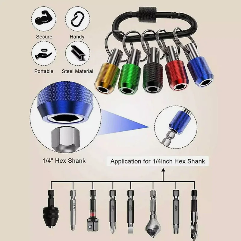 1/4 Hex Shank Socket Screwdriver Drill Bit Holder Keychain Socket Bit Storage hook Electrician aerial work tools