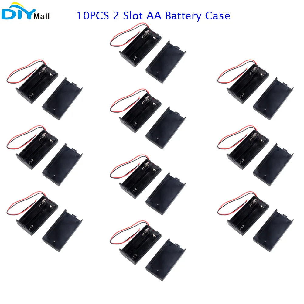 10PCS 3V Black 2 Cell Slot Battery Holder Storage Case Box for 2PCS AA Battery with Cover ON/OFF Switch