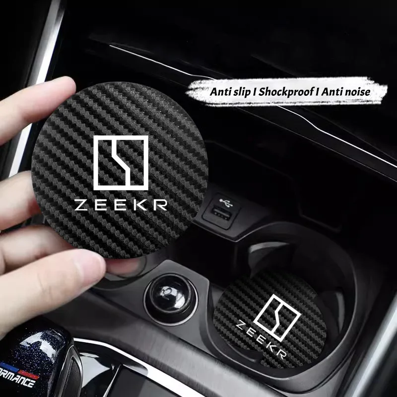 Car Emblem Anti-Slip Pad Water Cup Mat Holder Drink Coaster Carbon Fiber Leather Accessories For Zeekr 001 009 007 Zeekr X