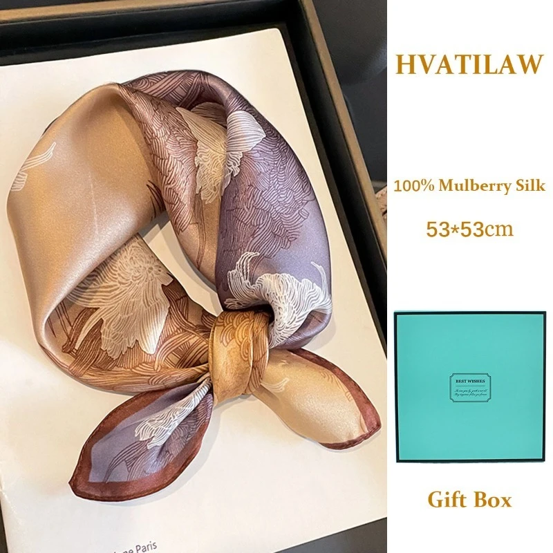 

100% Real Silk Scarf Women Elegance Pocket Squares Shawl Hair Wrap Kerchief Luxury Bandana Echarpes Bufanda Accessories Gift Box