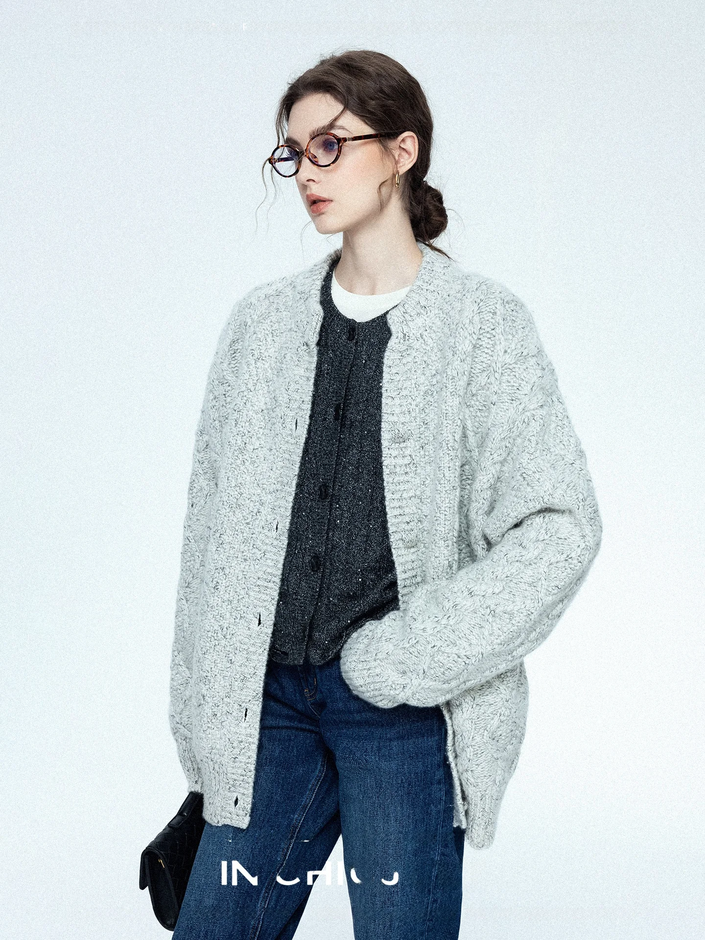 

Теплый шерстяной вязаный кардиган женский свободного кроя с длинным рукавом, V-образным вырезом, классическим узором, плотной текстурой, для повседневной носки