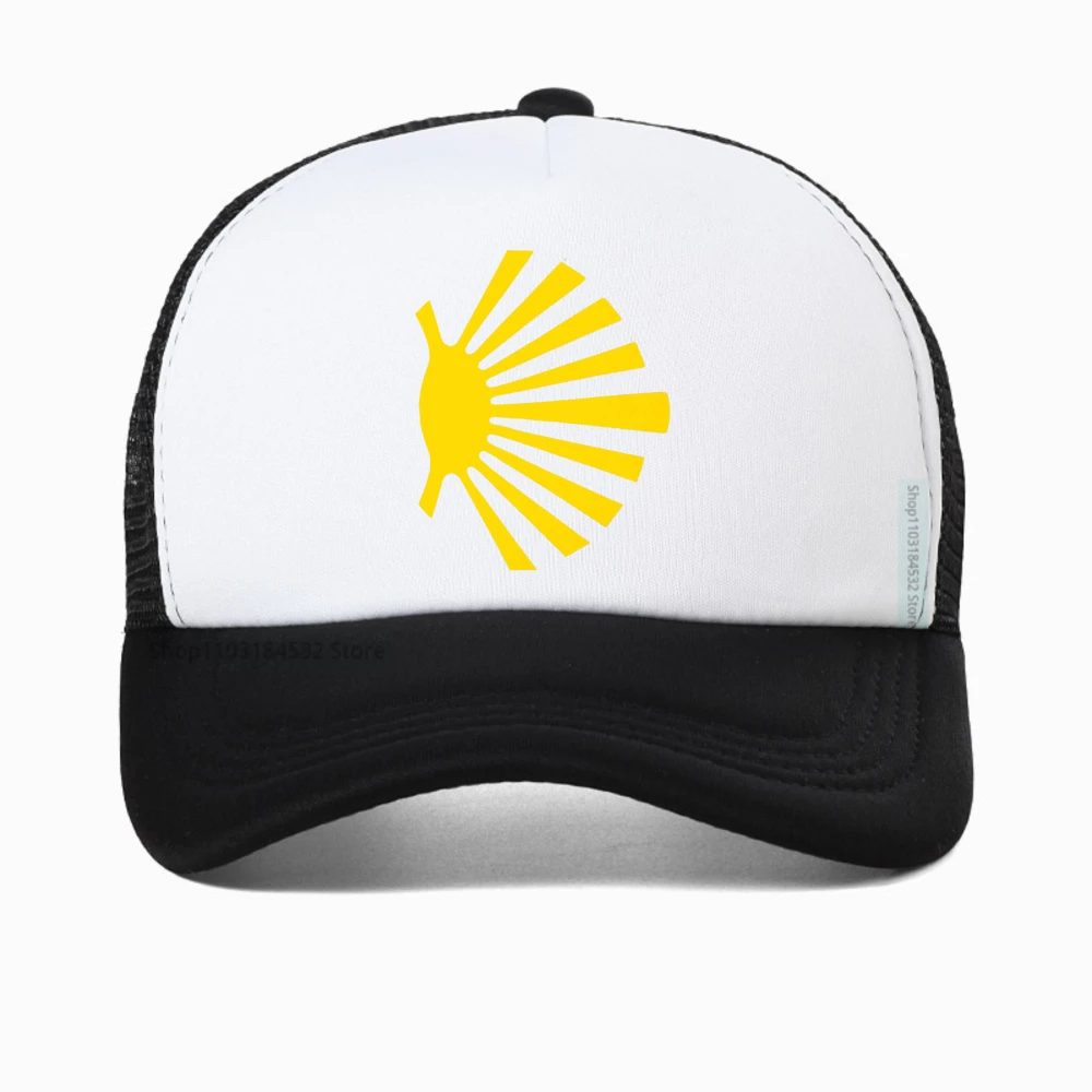 

Camino De Santiago Symbol Large Yellow Scallop Shell cap fashion casual mesh sun hat Adjustable Breathable snapback hat