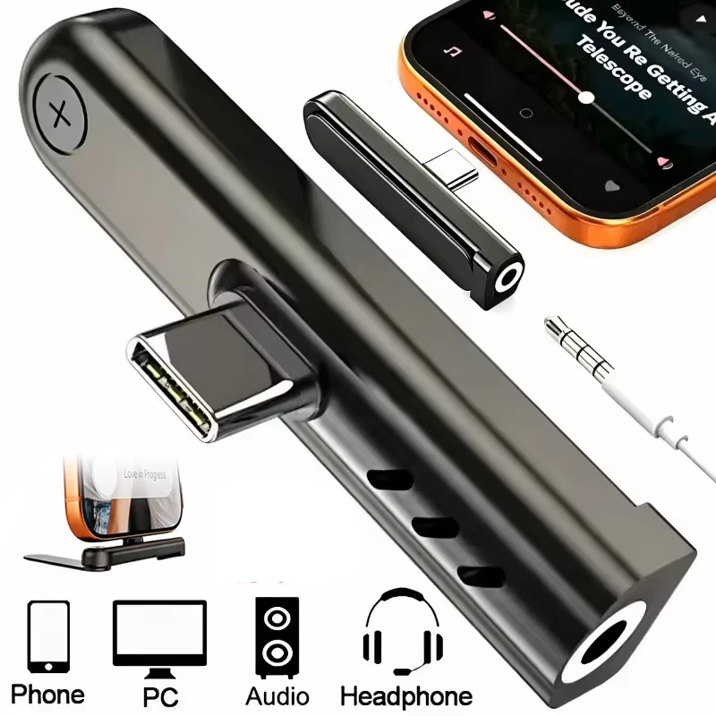 Elbow  90° Type C To 3.5mm Audio Adapter Foldable Phone Holder USB C To 3.5mm Headphone Jack Converter C To 3.5 For gaming music