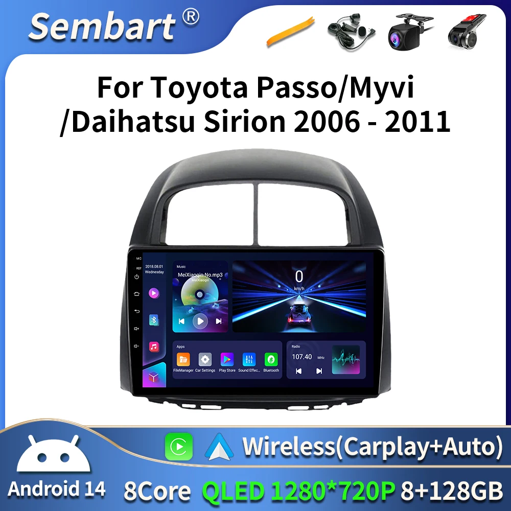 

2din 8G+128G Android 14 Car Radio Multimedia Player Carplay Auto GPS Navi DSP For Toyota passo / MYVI/ DAIHATSU SIRION 2006-2011