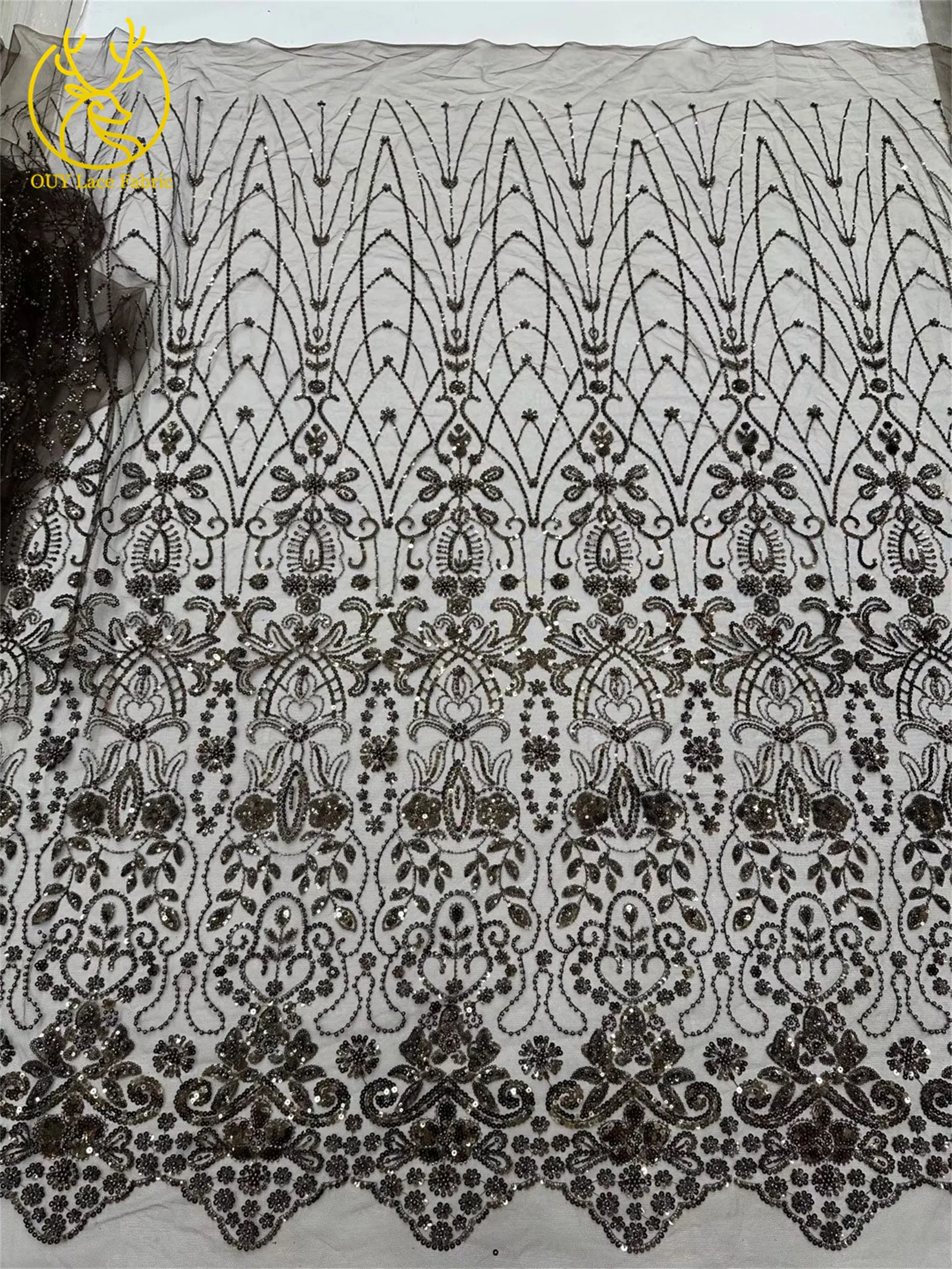 5 Yards meistverkaufter afrikanischer Pailletten-Spitzenstoff, hochwertige Mode, nigerianischer Perlen-Tüll-Spitzenstoff, Nähen von Partykleidern – Detail 19