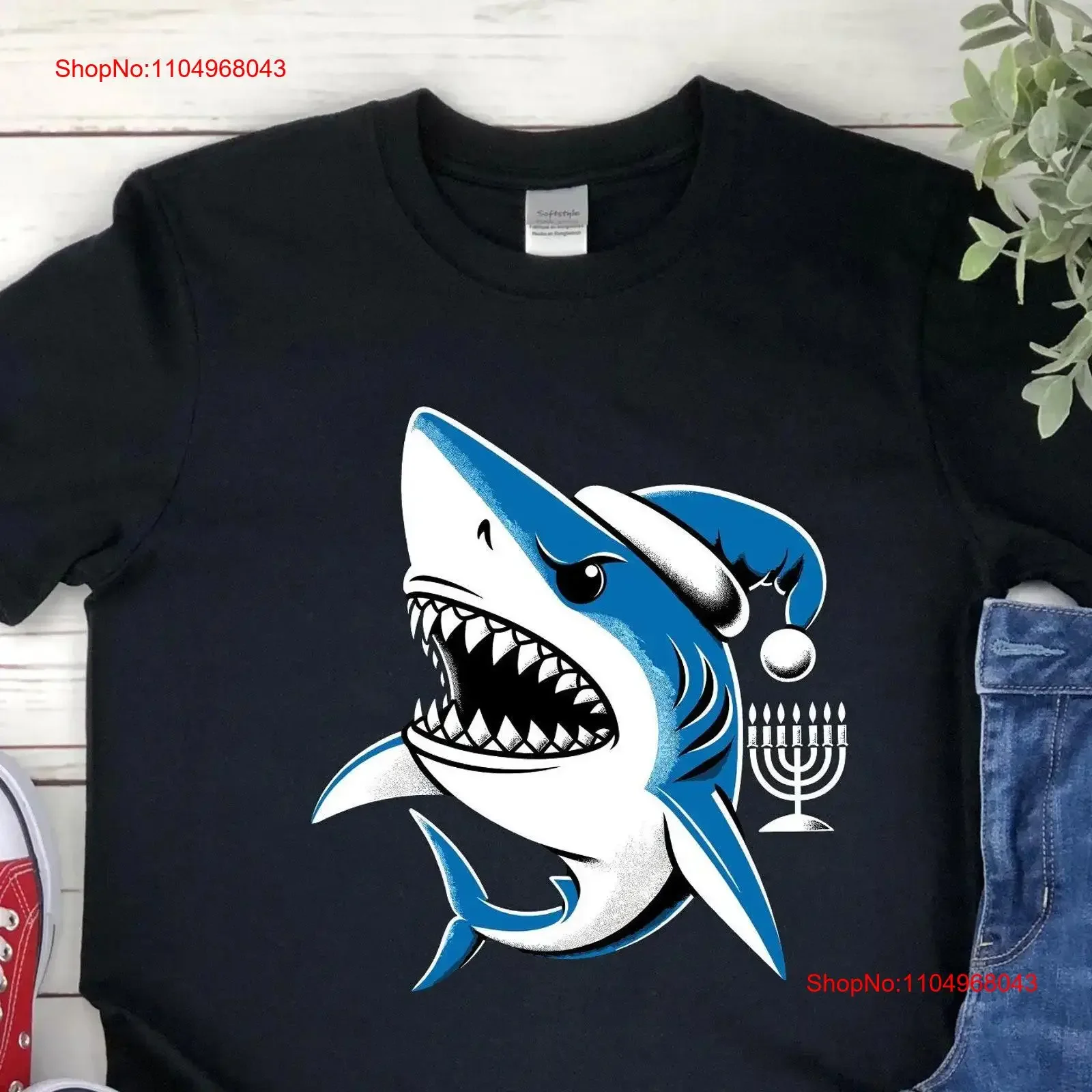 

Jewish Shark Hat Menorah T shirt Hanukkah Fish Tank Chanukah Ocean Underwater Christmas Sweater Jew Rosh Hashanah Shabbat