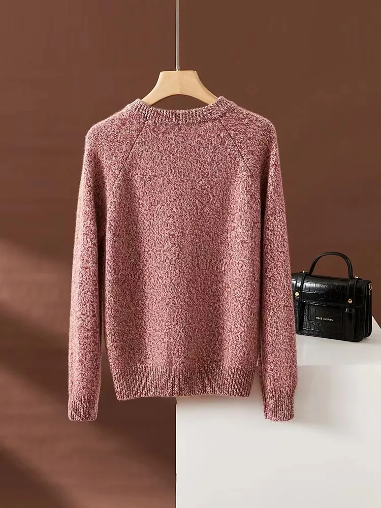 Amazing! Dot yarn series! Round-neck thickened pure cashmere sweater for women, loose and versatile pullover sweater, knitted sw