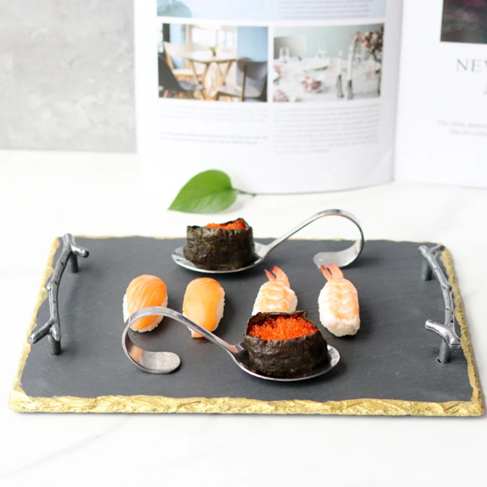 

Modern Pottery Food Tray Stone Plate for Party Snacks Desserts Wedding Display Rectangular Sushi Branch H Clean