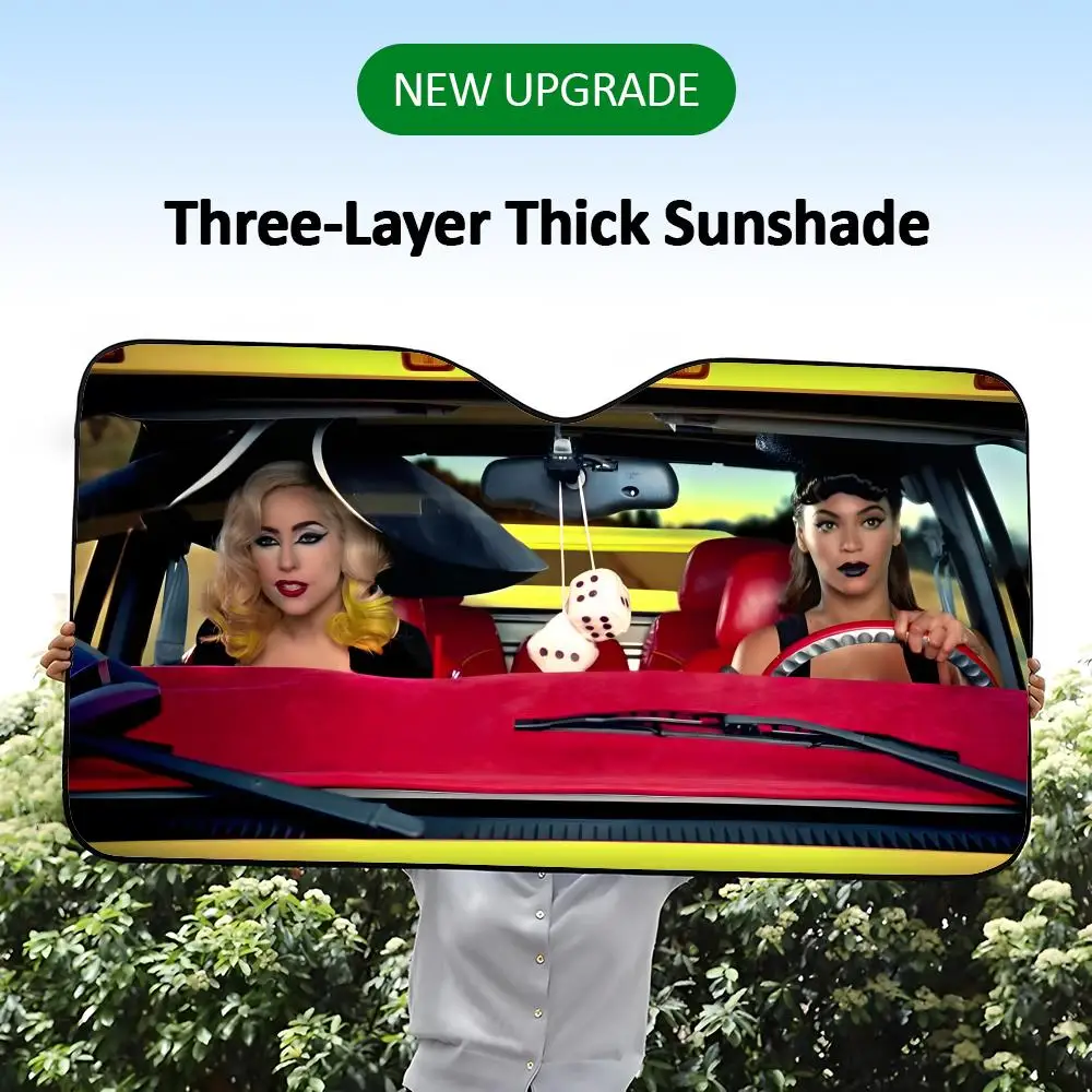 B-Beyonce and LAdy Gaga Sun Visor Retractable Car Sun Visor Car Windshield Sun Shade UV Protector Window Cover