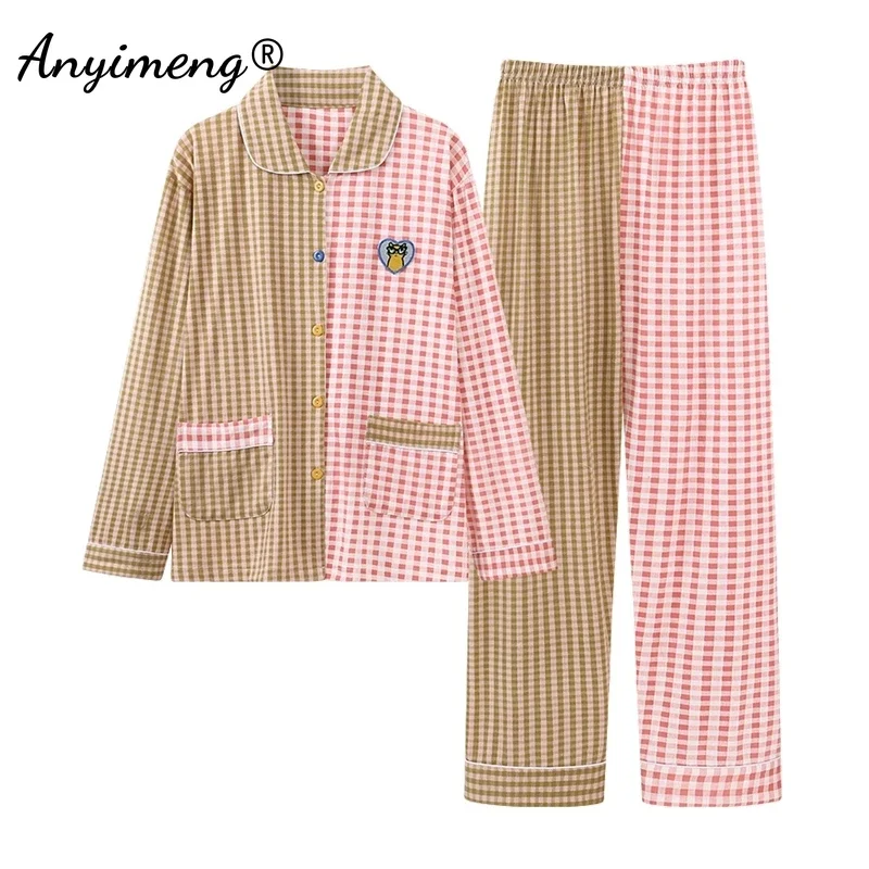 New Autumn Winter Ladies Pajama Sets Faux Cotton Sleepwear Two-piece Set Long Sleeved Pyjamas Fashion Plus Size 4XL Pijamas