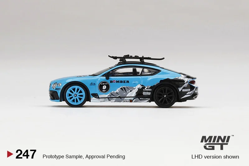 TSM MINI GT Pikes Peak 9 1:64 #247 Bentley Continental GT Snow Edition Alloy Car Model Collection gift with luggage rack