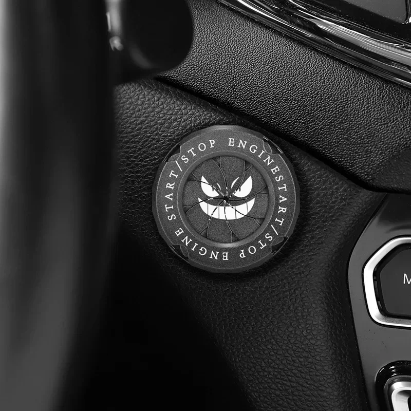 

Evil Smiley Face Decor Engine Ignition Start Switch Rotate Cover Gadget Onekey Start Stop Button Cover Car Interior Accessories