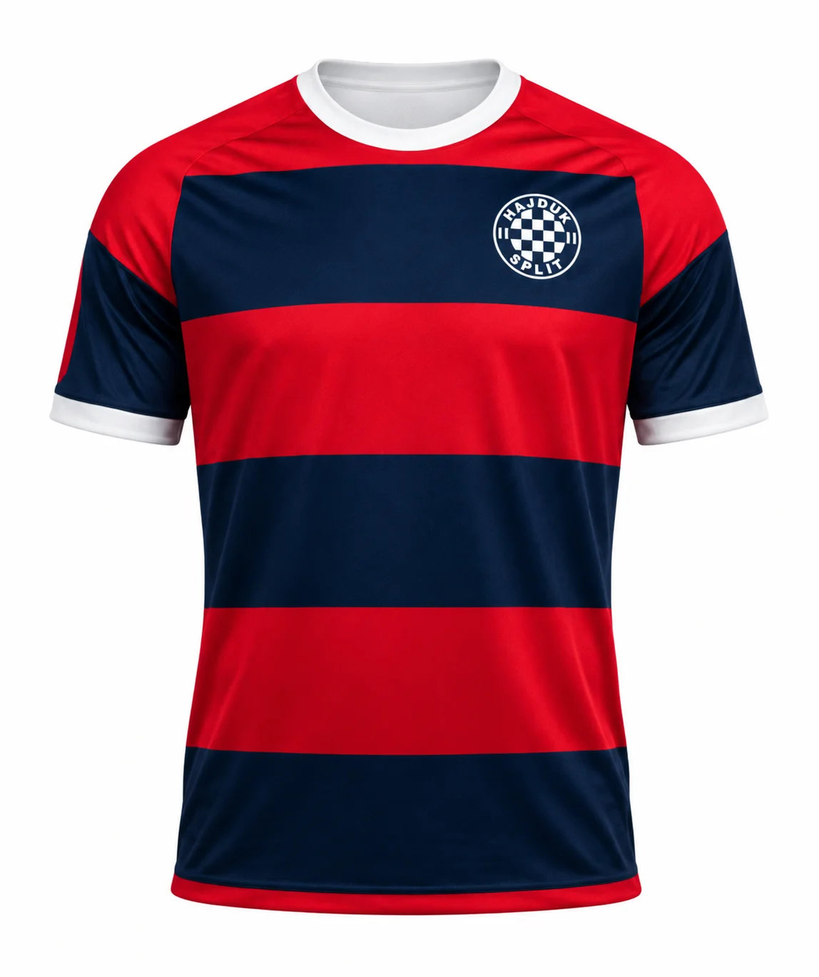 Soccer Jersey for Men Red Navy Blue Horizontal Stripes Crew Neck Short Sleeve Football Shirt for Training Match Day Casual Wear