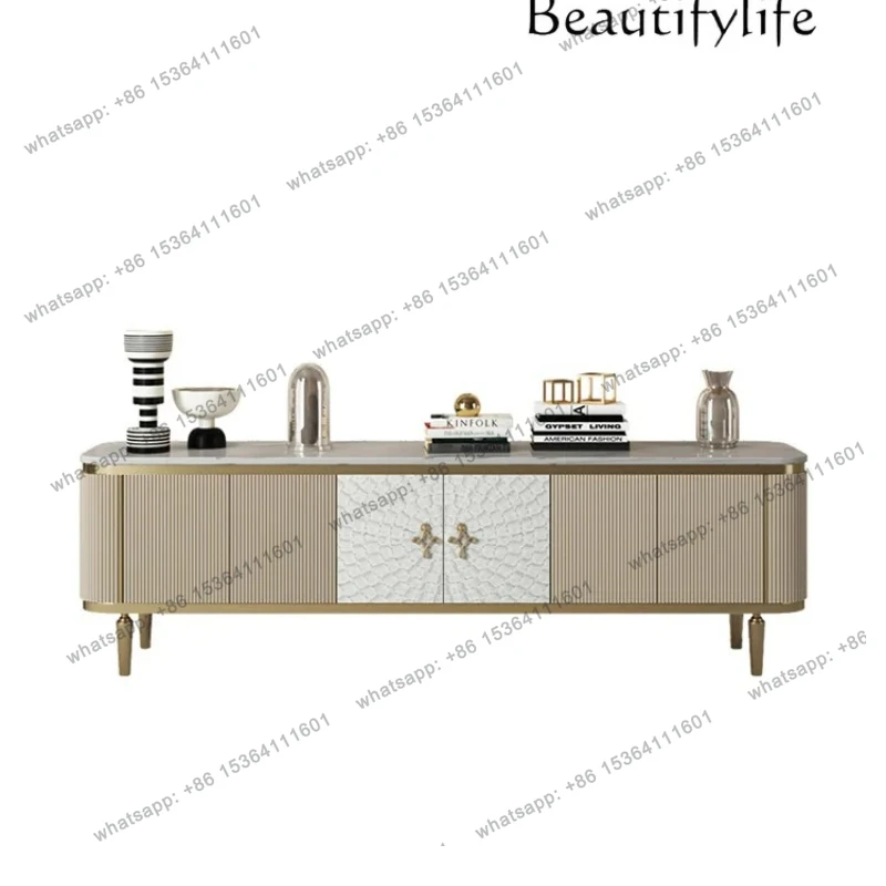 

Italian light luxury shell TV cabinet coffee table combination simple modern living room solid wood rock slab floor cabinet