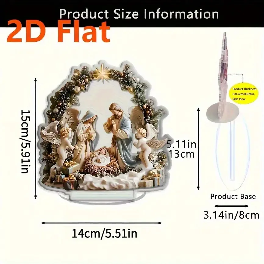 2D الاكريليك سطح المكتب زينة عيد الميلاد - مشهد ميلاد يسوع مريم العذراء الملاك الكرتون اللون طباعة المسيحية ديكور المنزل احتفالي الهدايا