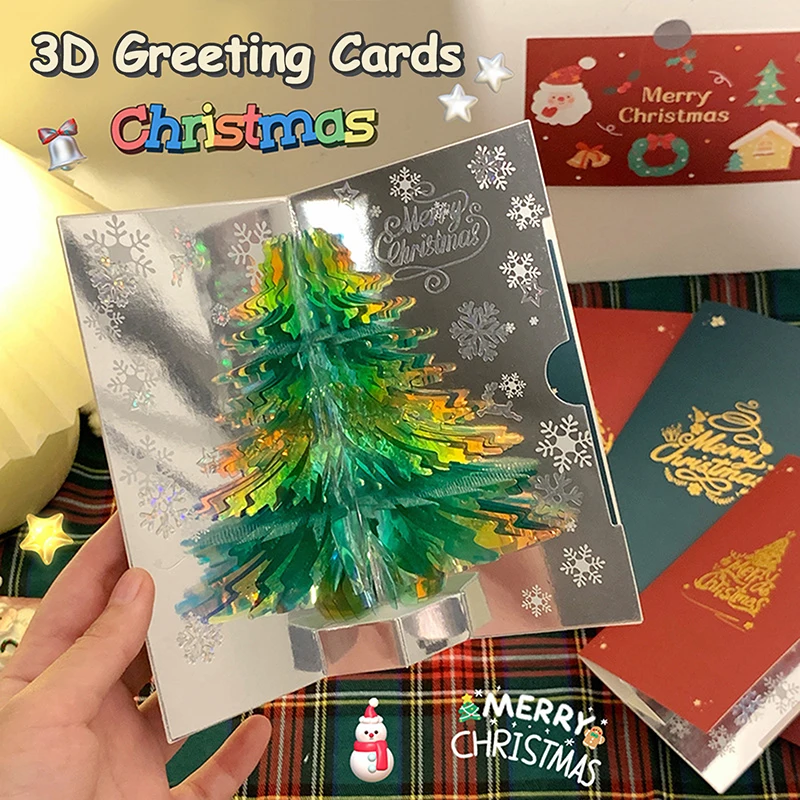 3D Pop Up Christmas Card With Music Merry Christmas Greeting Card Handwritten Blessing Invitation Cards Thanksgiving Gifts