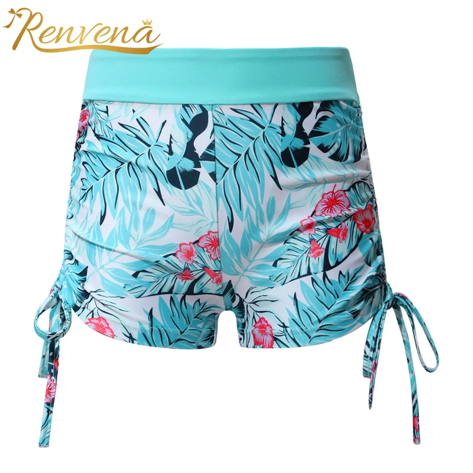 Kids Girls Print Swim Shorts Elastic Waistband Side Drawstring Boyshorts Shorts Summer Tankini Bottoms for Pool Beach Swimwear