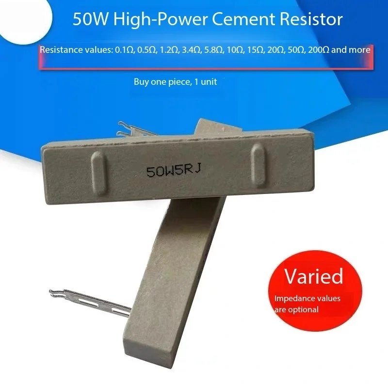 1PCS High-Power 50W Cement Resistor with Multiple Ohm Options 1R/2/3/4/5/6/8/10/12/20/25/100 Ohms/200 Ohms for Electronics