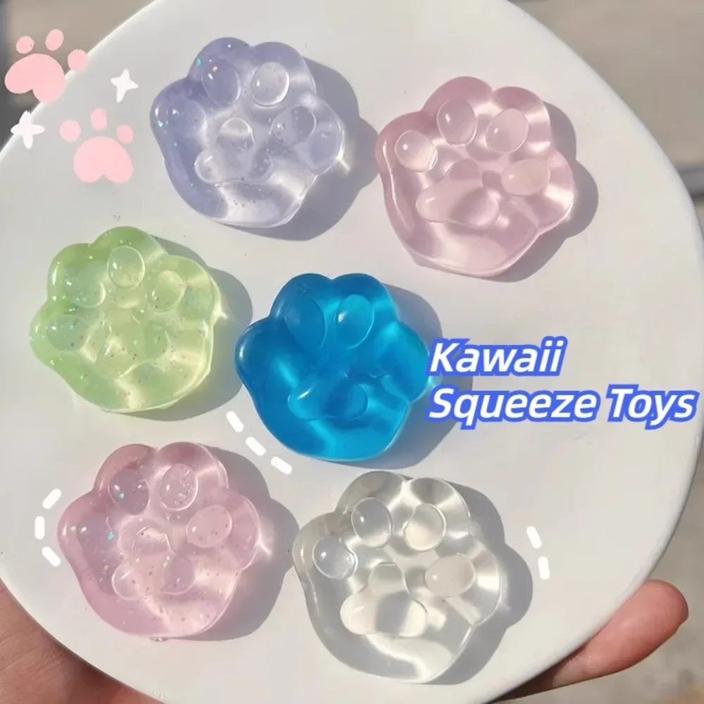 5/1PCS Kawaii Cat Paws Sticky Squeeze Toys Soft Realistic Jelly Glitter Cat Paws Transparent Squeeze Toys Kids Adult Gifts