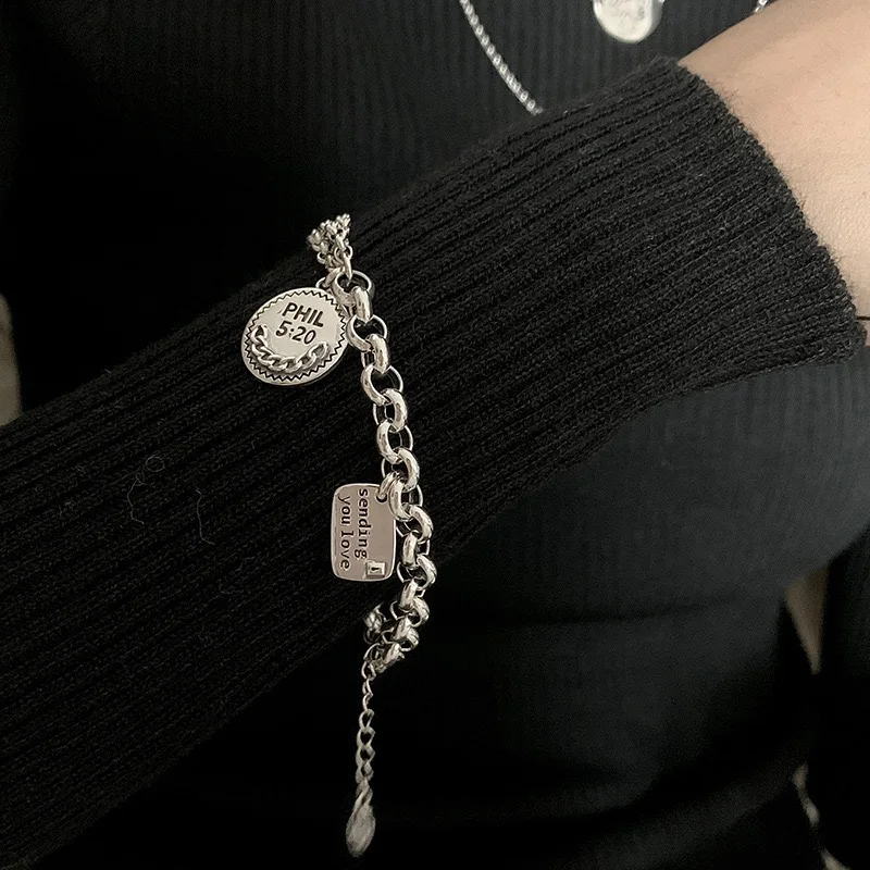 925 pulseiras de prata esterlina para mulheres homens acessórios tendência vintage redondo borla letras simples pingente festa jóias presente