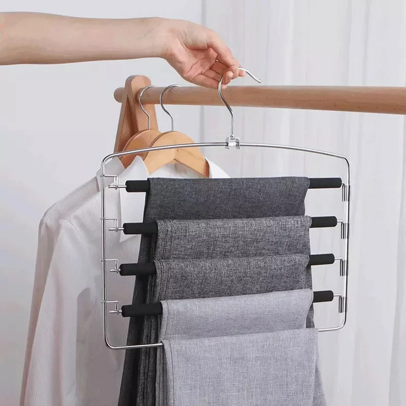 

5 Layers Trousers Hanger Detachable Steel+Sponge Anti slip Pants Hangers Wardrobe Multi-purpose Towel Scarf Storage Hanging Rack