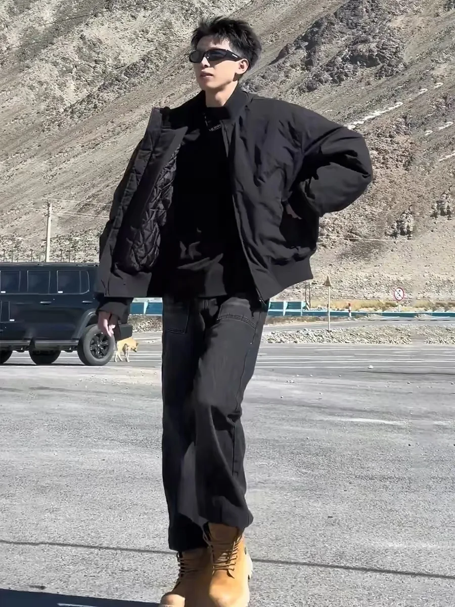 

Bla ort Flight Jaet, мужское зимнее хлопковое пальто с хлопковой подкладкой и воротником-стойкой, бейсбольное пальто в американском стиле ape, рабочая одежда