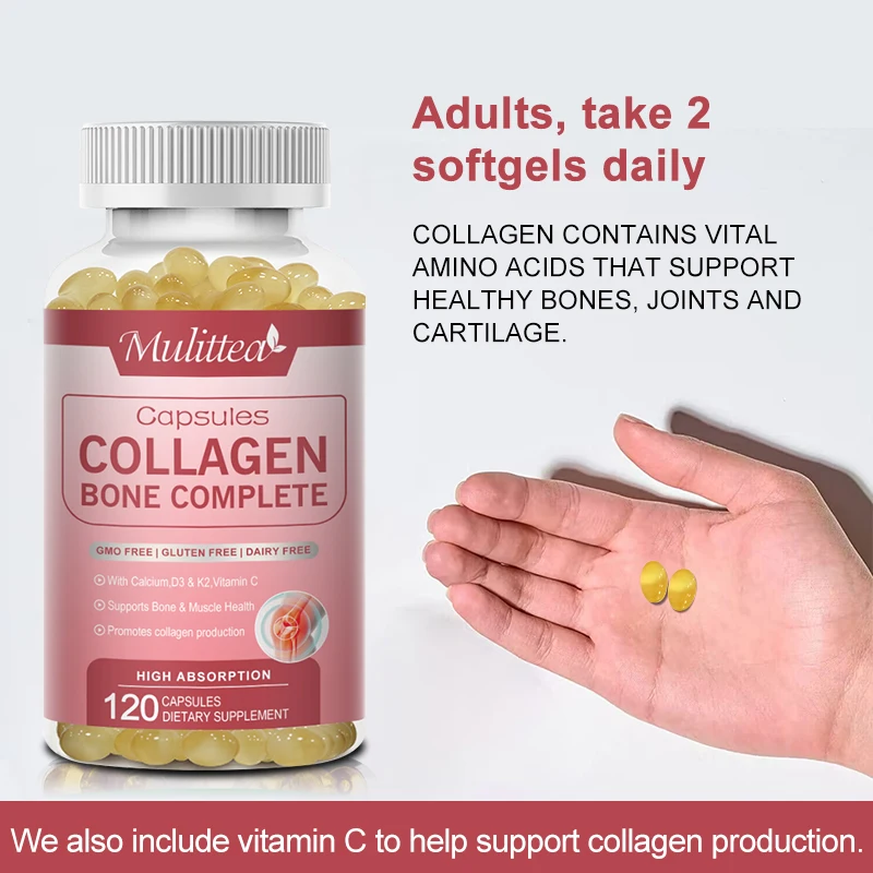 Mulittea Bone Collagen Complete Bioactive protian Peptides with Calcium&Magnesium Helps Bone Growth Calcium Absorption