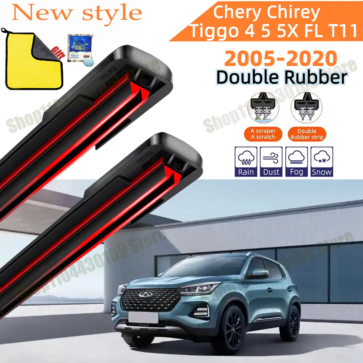 

Double Rubber Car Wipers for Chery Chirey Tiggo 4 5 5X FL T11 Front Windscreen Wipers Double Rubber Car Wiper Blades Car
