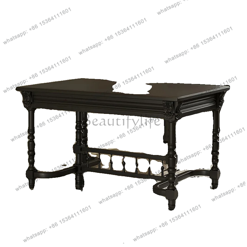 

American retro solid wood dining table rectangular simple light luxury black dining table and chairs combination