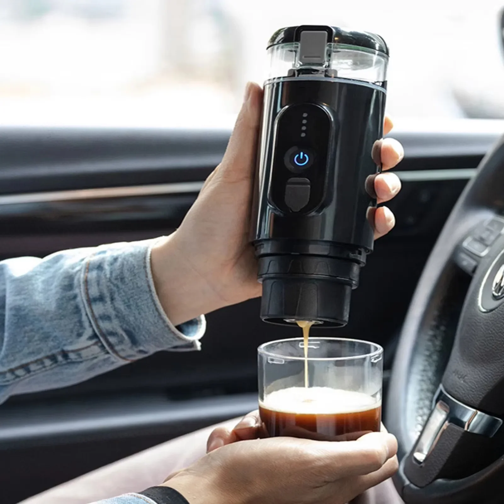 Portable Coffee Maker Travel Coffee Machine Compatible with Capsule and Coffee Powder USB Charging for Outdoor Car Office