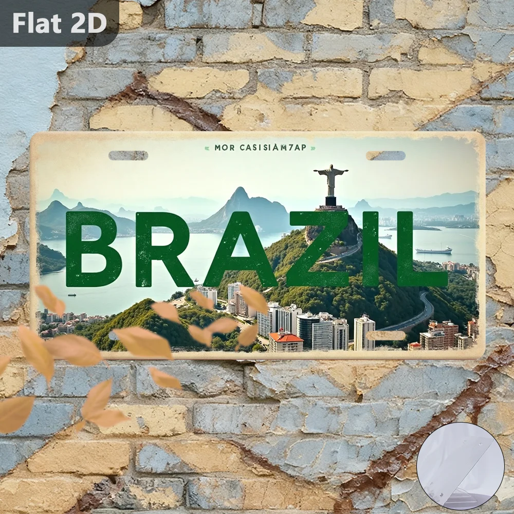 2D Flat, 1pc Brazil Christ the Redeemer Metal Wall Sign - Retro De Janeiro Landmark Decoration, Plate Suitable for Home, Offi