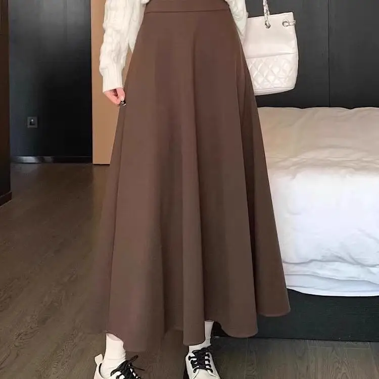 

plus Size 300 Pou Women's Autumn Winter Woolen A-Line Midi Skirt Loose Meat Concealing Korean Sle High Waist Skirt