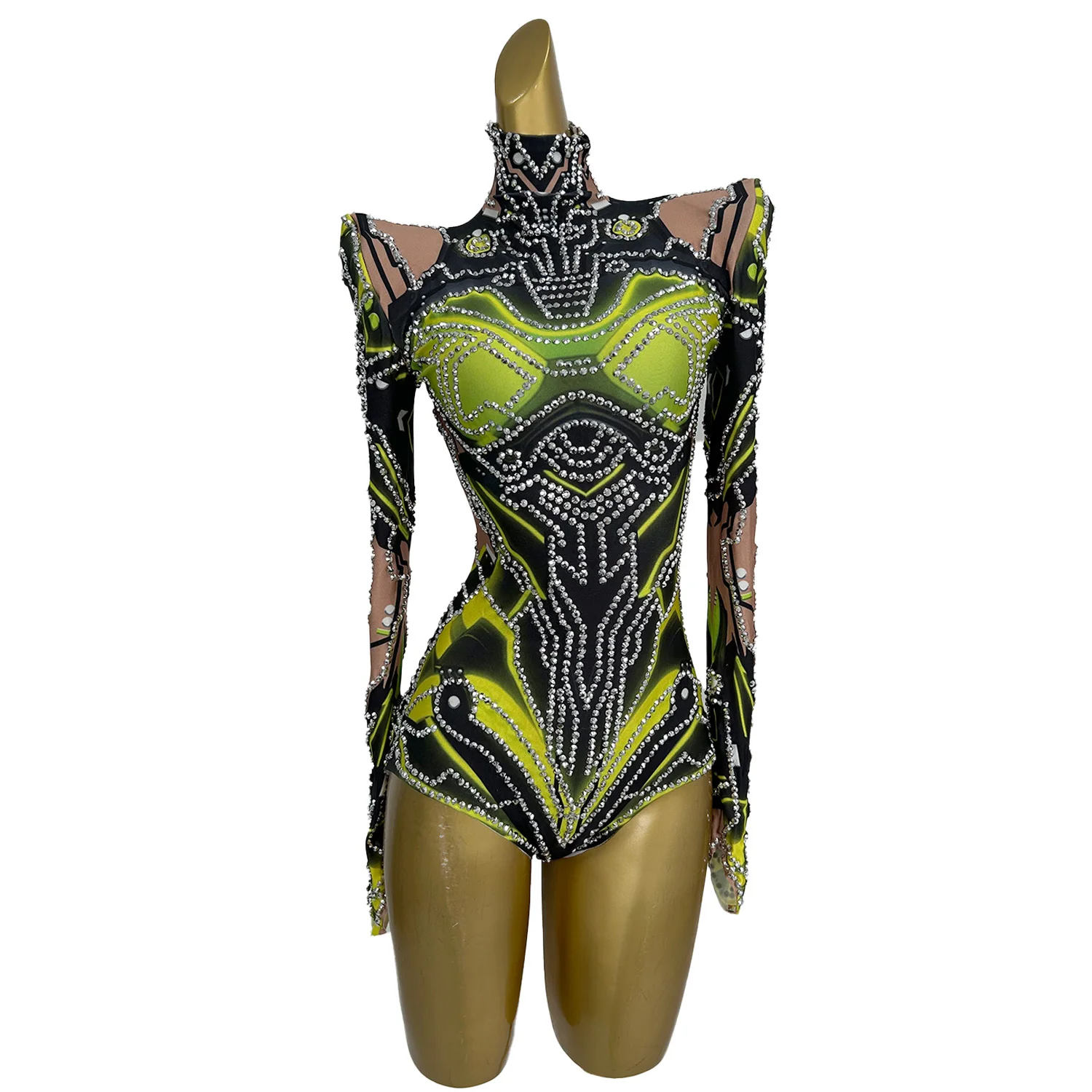 

New Printing Woman Rhinestone Fancy Bodysuits for Gilr Club Carnival Showgirl Stage Performance Drag Queen Sexy Bodycon Leotard