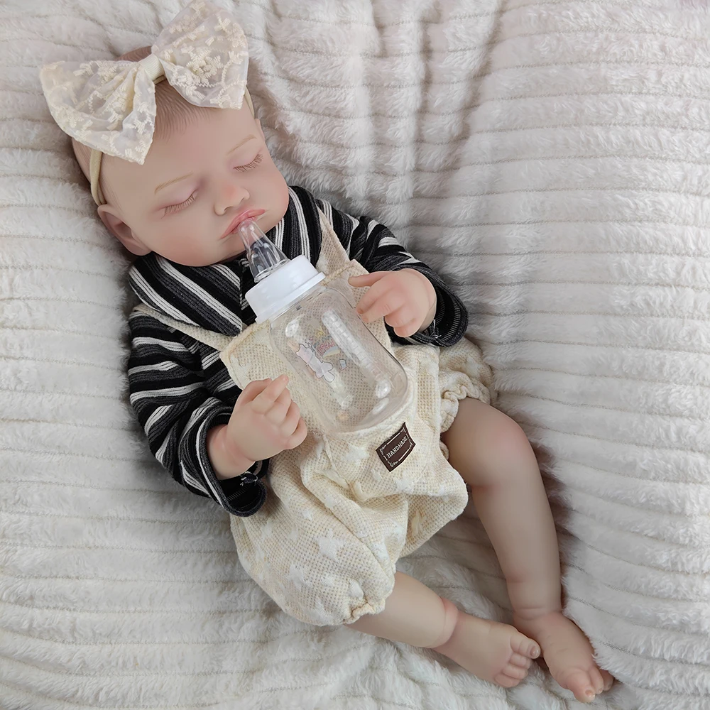 46cm Closed Eye Simulation Baby Hand Drawn Hair Lifelike Reborn Doll Playing House Accompanying Children Birthday Gifts
