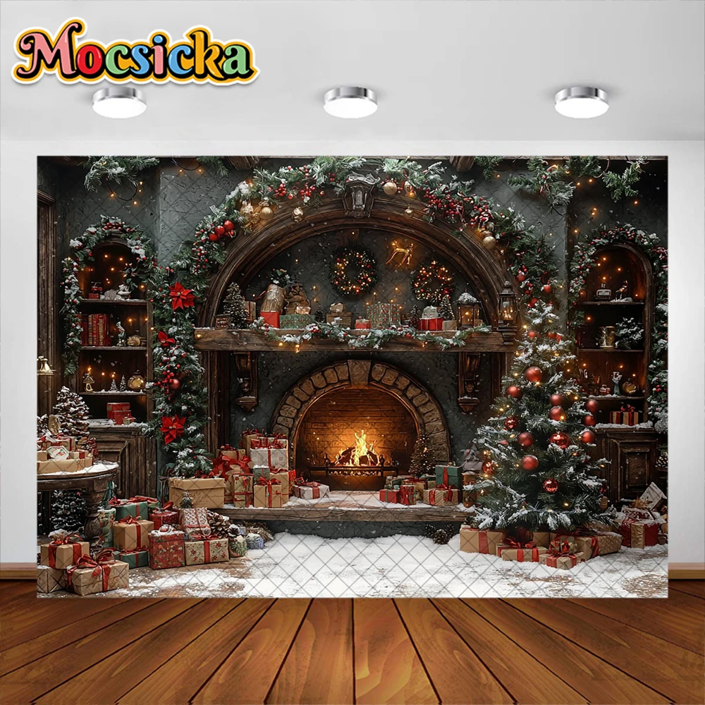 クリスマスの写真の背景,クリスマスのドールハウスの花輪,休日の装飾,ポートレート写真,スタジオの小道具,大人と子供