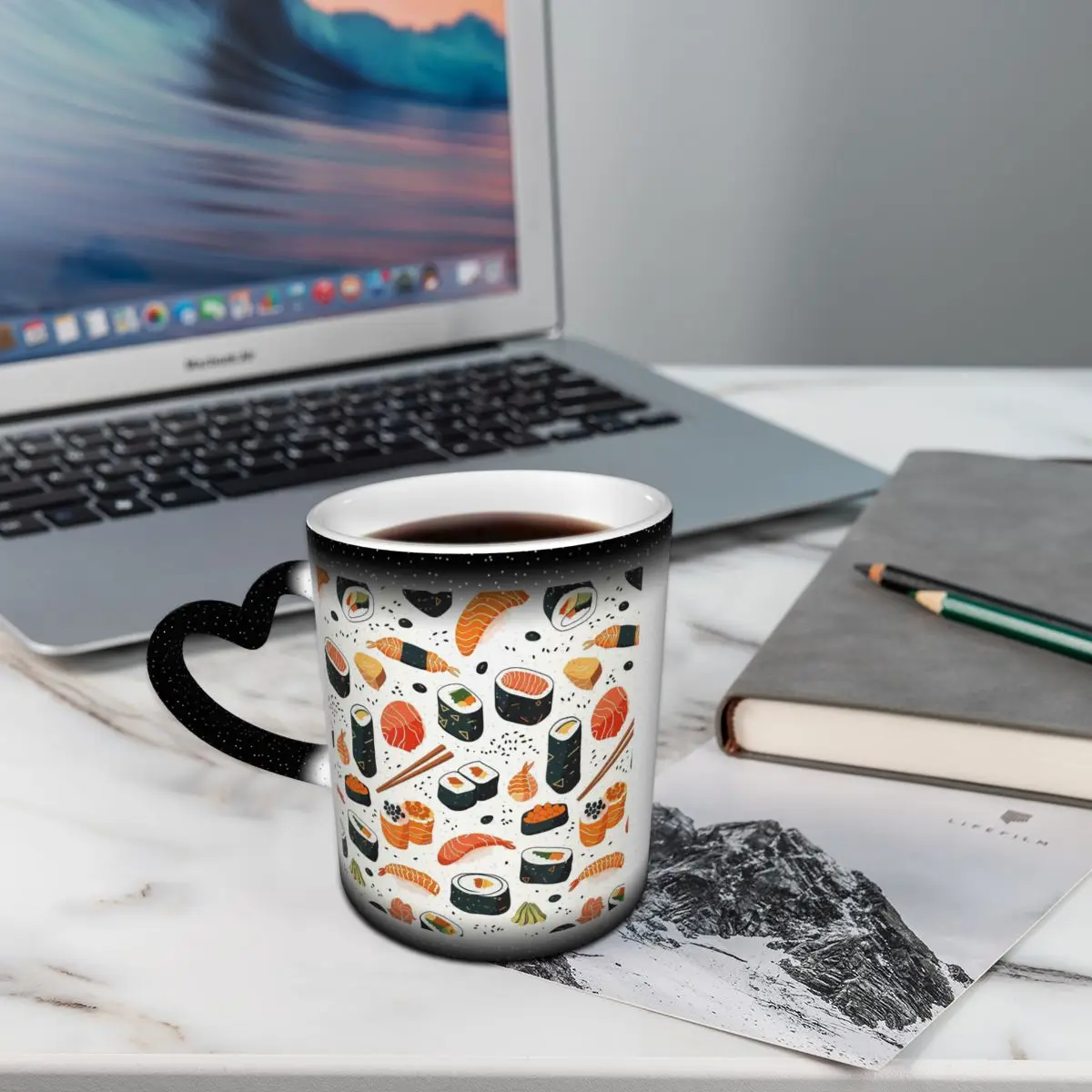 Cute Sushi Characters Pattern  Mug Funny Ceramic Coffee Cups Tea Mugs Milk Cup Drinkware Gifts for Friends