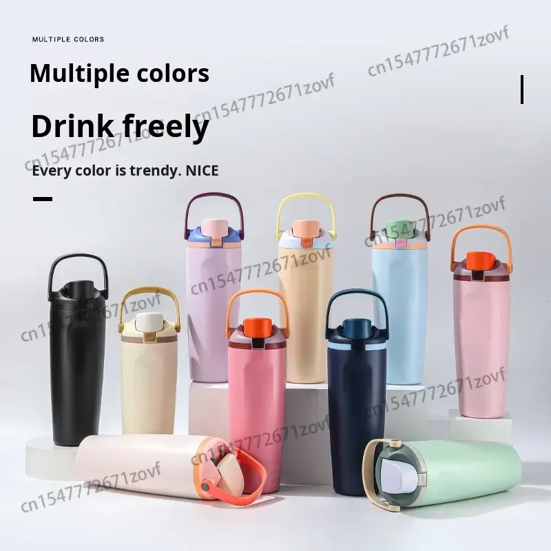 

30oz Travel Double Wall Insulated Bottle Thermos with Straw Lid Food Grade Stainless Steel Vacuum Flask Keeps Hot/Cold Drink