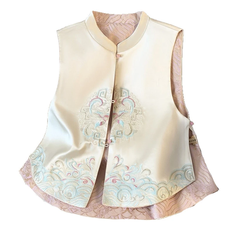 New Reversible Chinese Style Womens Embroidery Vest Vintage Qipao Tops Traditional New Sexy Sleeveless Shirt Coat Waistcoat