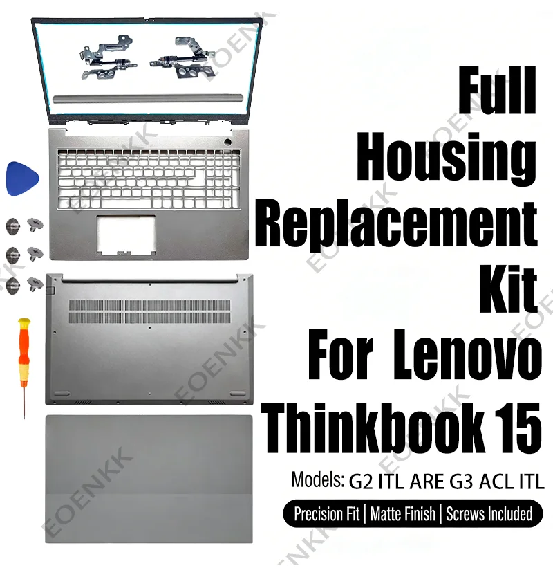 For Lenovo ThinkBook 15 G2 ITL ARE Laptop Housing Set, Bottom Case Palmrest Back Cover Bezel with Hinges & Cover Repair Kit
